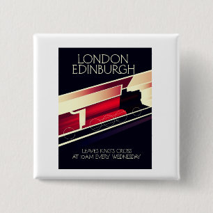 Bóton Quadrado 5.08cm London Edinburgh Locomotive Vintage style poster