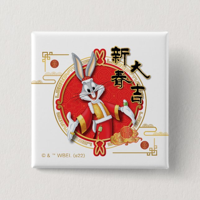 Bóton Quadrado 5.08cm LOONEY TUNES™ | BUGS BUNNY™ Sorte da Primavera (Frente)