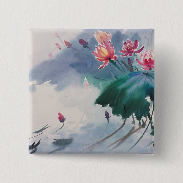 Bóton Quadrado 5.08cm Lotus na lagoa (Frente)