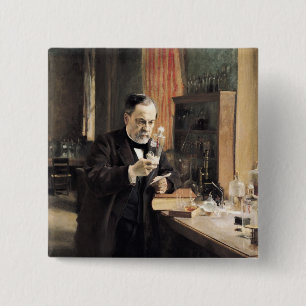 Bóton Quadrado 5.08cm Louis Pasteur em seu laboratório, 1885