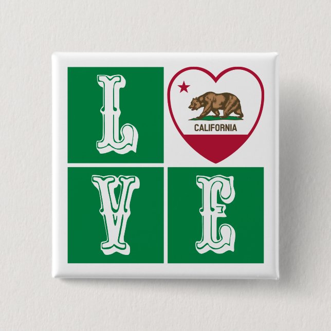Bóton Quadrado 5.08cm Love California State Flag Hearde Pride (Frente)