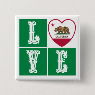 Bóton Quadrado 5.08cm Love California State Flag Hearde Pride
