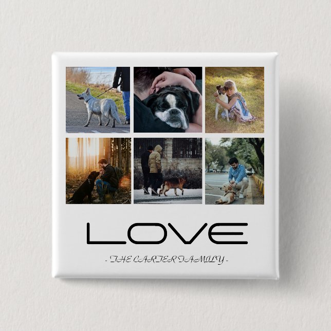 Bóton Quadrado 5.08cm Love Dog Family Portrait Collage Design (Frente)