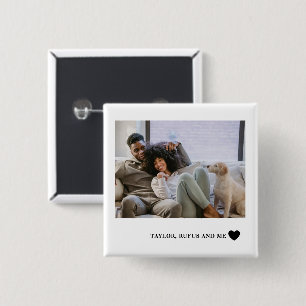 Bóton Quadrado 5.08cm Love Heart Text e 2 Fotografias