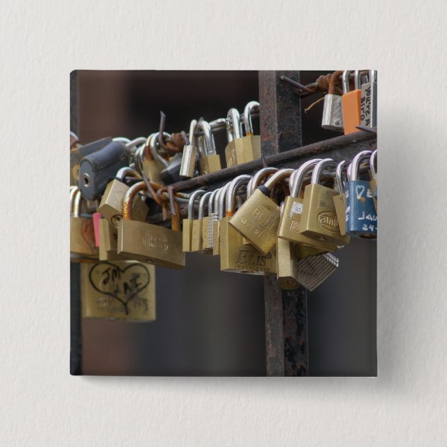 Bóton Quadrado 5.08cm Love Padlocks, Praga (Frente)