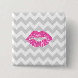 Bóton Quadrado 5.08cm Lt Cinza White Chevron, Beijo Lipstick Rosa