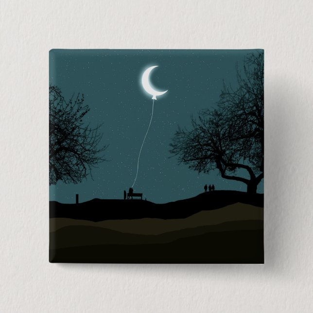 Bóton Quadrado 5.08cm Lua Balão (Frente)