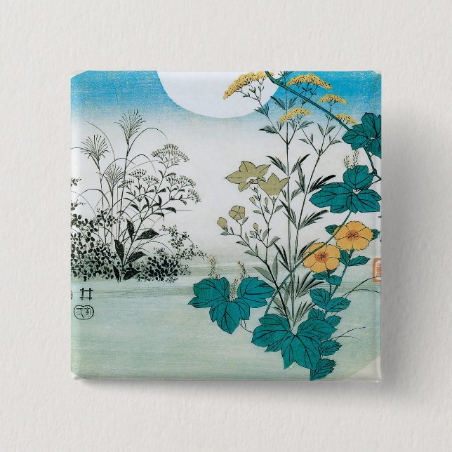 Bóton Quadrado 5.08cm Lua e Flores (Frente)