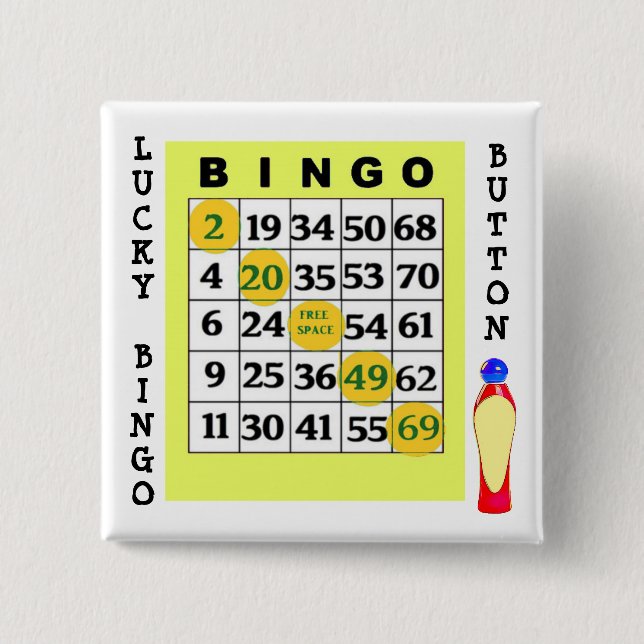 Bóton Quadrado 5.08cm Lucky BINGO Button Green Cards Button (Frente)