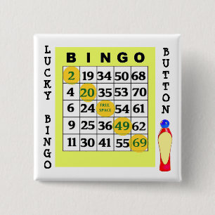 Bóton Quadrado 5.08cm Lucky BINGO Button Green Cards Button