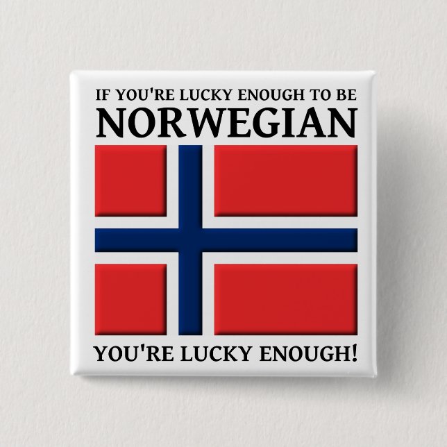 Bóton Quadrado 5.08cm Lucky Enough To Be Norwegian Button Badge (Frente)