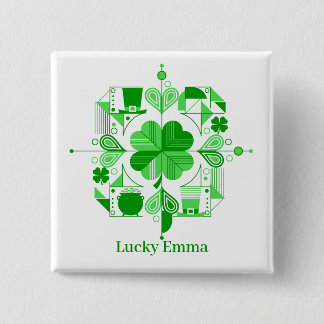 Bóton Quadrado 5.08cm Lucky Name Personalized Clover Design