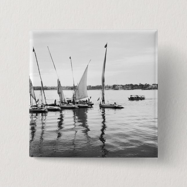 Bóton Quadrado 5.08cm Luxor Egypt, Feluccas no Nilo (Frente)