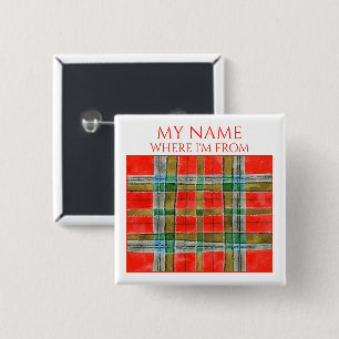 Bóton Quadrado 5.08cm MAC BAIN TARTAN Quadrado Nome Etiqueta Pino Botão
