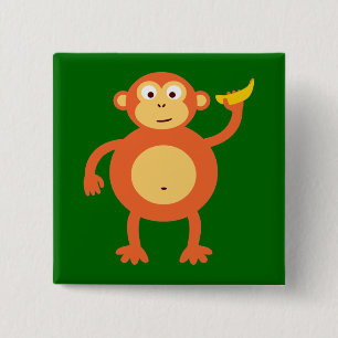 Bóton Quadrado 5.08cm Macaco Laranja