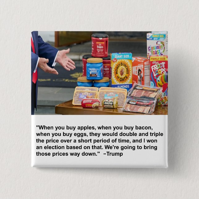 Bóton Quadrado 5.08cm Maçãs, Bacon e Ovos (Frente)