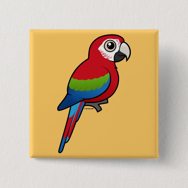 Bóton Quadrado 5.08cm Macaw Verde-voado (Frente)
