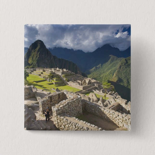 Bóton Quadrado 5.08cm Machu Picchu, ruínas antigas, mundo 4 da UNESCO (Frente)