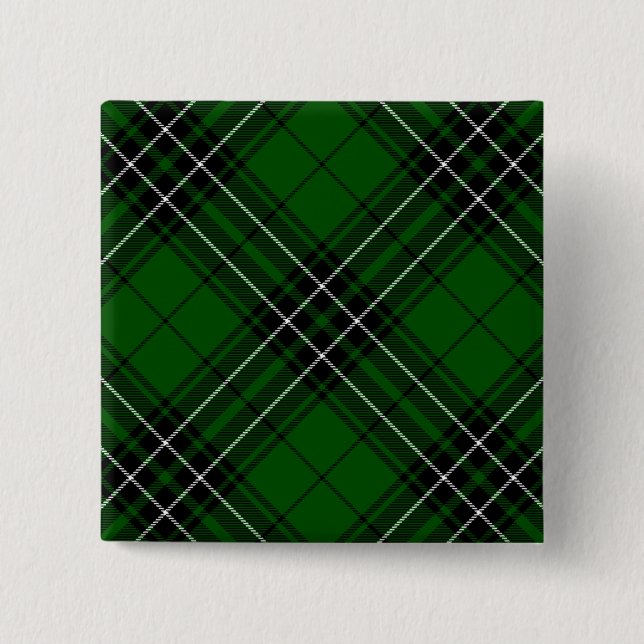 Bóton Quadrado 5.08cm MacLean Tartan Verde e Xadrez Preta (Frente)