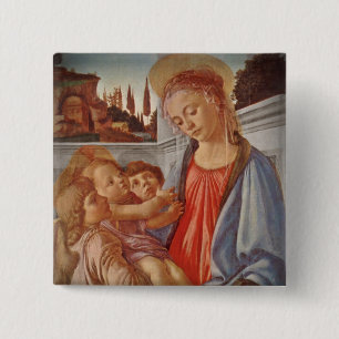 Bóton Quadrado 5.08cm Madonna Cristo Child e Two Angels