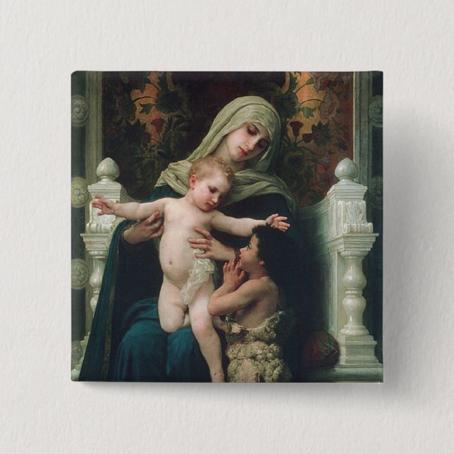 Bóton Quadrado 5.08cm Madonna e botão da criança (Frente)