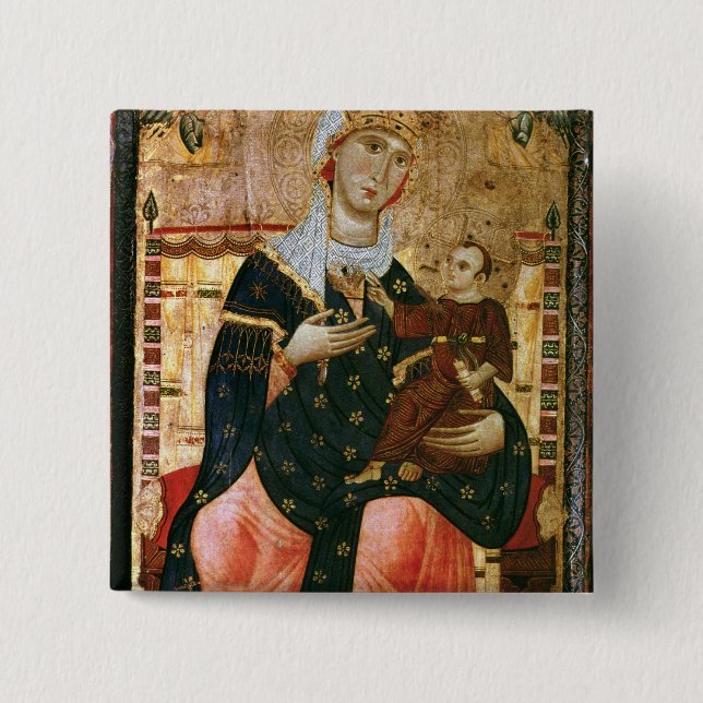 Bóton Quadrado 5.08cm Madonna e criança Enthroned, c.1260 (Frente)