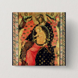 Bóton Quadrado 5.08cm Madonna e criança Enthroned com as duas pessoas