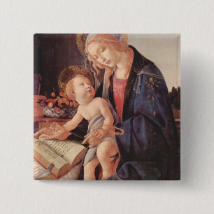 Bóton Quadrado 5.08cm Madonna ensina a criança Jesus