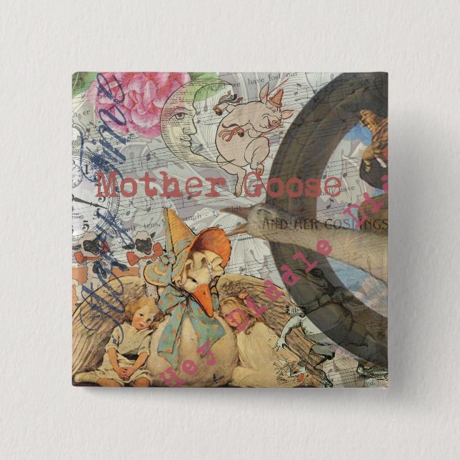 Bóton Quadrado 5.08cm Madre Goose Enfermeira Rhyme Fairy Tale (Frente)