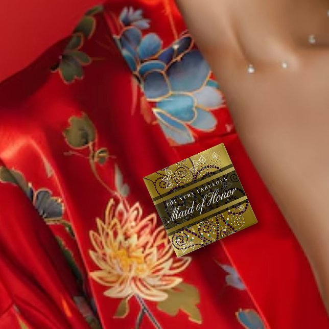 Bóton Quadrado 5.08cm MADRINHA DE CASAMENTO Boho Espiral Festa de casame (MAID OF HONOR Purple Boho Spiral Dots Gold Classy Chic Wedding Party Pinback Button @ fat_fa_tin)