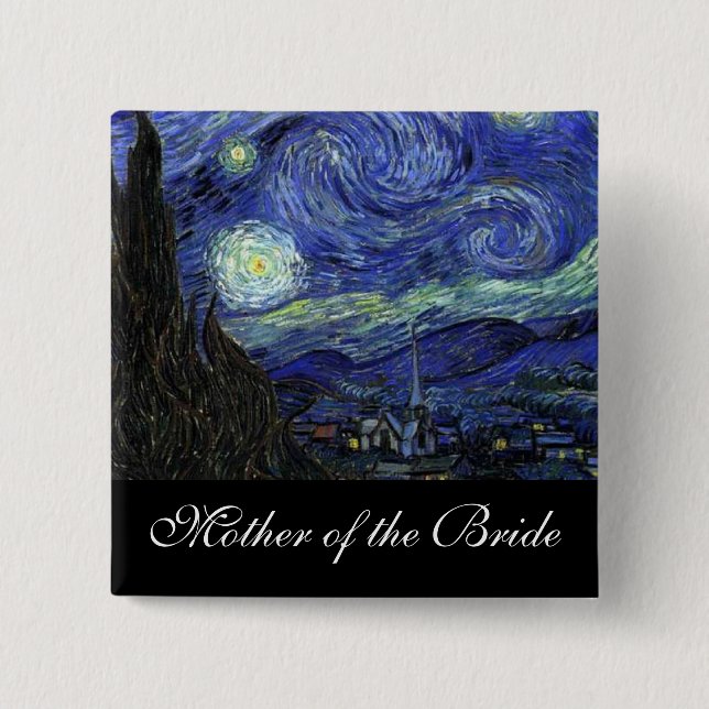 Bóton Quadrado 5.08cm Mãe da noiva Starry Night (Frente)