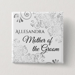 Bóton Quadrado 5.08cm Mãe de Casamento dos Amigos de Prata Nome de etiqu