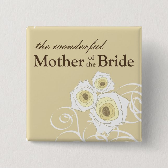 Bóton Quadrado 5.08cm Mãe de creme dos rosas do botão do casamento da (Frente)