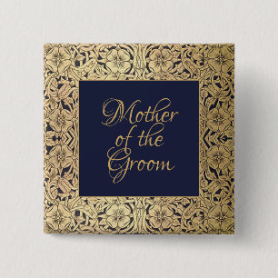 Bóton Quadrado 5.08cm Mãe Dourada do Noivo Elegante Casamento Azul Marin
