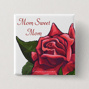 Bóton Quadrado 5.08cm Mãe, Rosa vermelha da mamãe