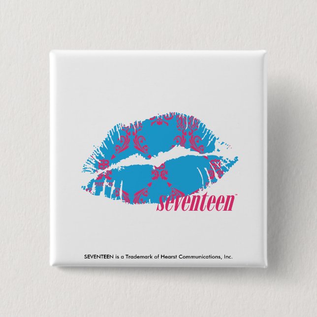 Bóton Quadrado 5.08cm Magenta-Aqua do damasco (Frente)