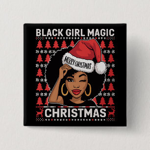 Bóton Quadrado 5.08cm Magia de Menina Negra Feliz Natal Afro-Americana