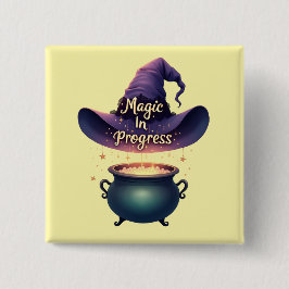Bóton Quadrado 5.08cm Magic In Progress Witch Hat & Cauldron Button