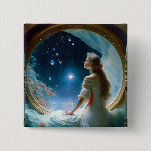 Bóton Quadrado 5.08cm Magical Night Scene Fantasy Art (Frente)