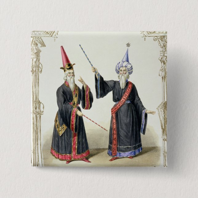 Bóton Quadrado 5.08cm Mágicos no carnaval em Berlim, 1836 (cor (Frente)