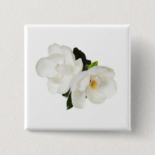Bóton Quadrado 5.08cm Magnólia Branca Flor Magnolias Flores