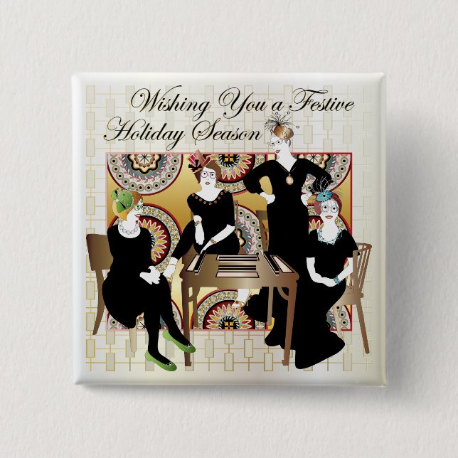 Bóton Quadrado 5.08cm Mah Jongg Festivo (Frente)