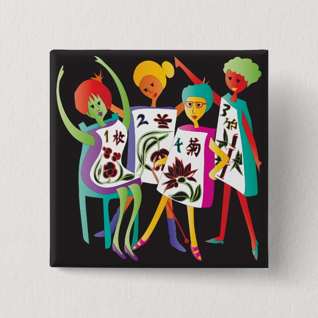 Bóton Quadrado 5.08cm Mah Jongg Flower Dance (Frente)