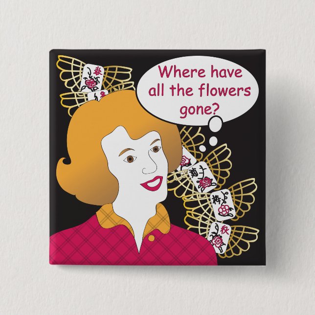 Bóton Quadrado 5.08cm Mah Jongg Sayings Flowers Pin (Frente)