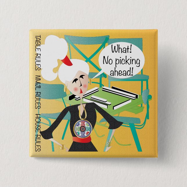 Bóton Quadrado 5.08cm Mah Jongg Sayings Picting Ahead (Frente)