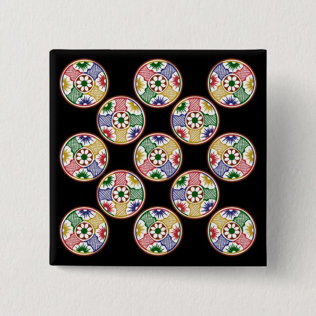 Bóton Quadrado 5.08cm Mah Jongg Um Círculos (Frente)