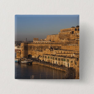 Bóton Quadrado 5.08cm Malta, Valletta, vista do porto a partir de Lower