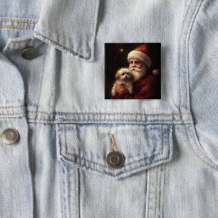 Bóton Quadrado 5.08cm Maltês com Papai Noel Natal Festivo