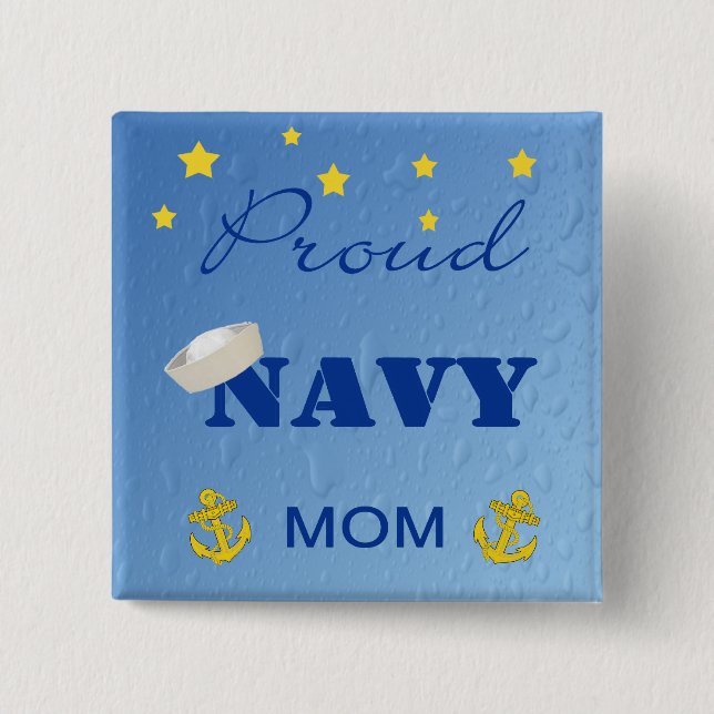 Bóton Quadrado 5.08cm Mamã orgulhosa Pinback do marinho (Frente)