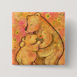 Bóton Quadrado 5.08cm Mamãe e Baby Bear - Adicione Sua Imagem / Texto /